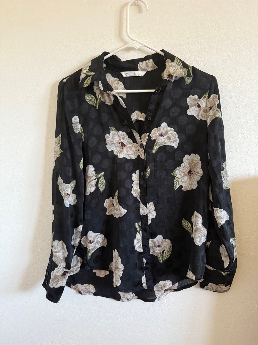 Zara Black Floral Button-Front Shirt
